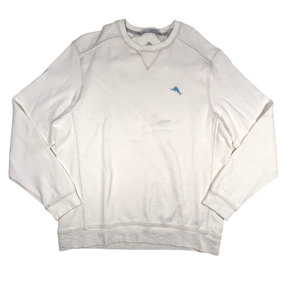 Tommy Bahama Sweatshirt Men M Off-White Crewneck Marlin Logo Pima Cotton Tencel